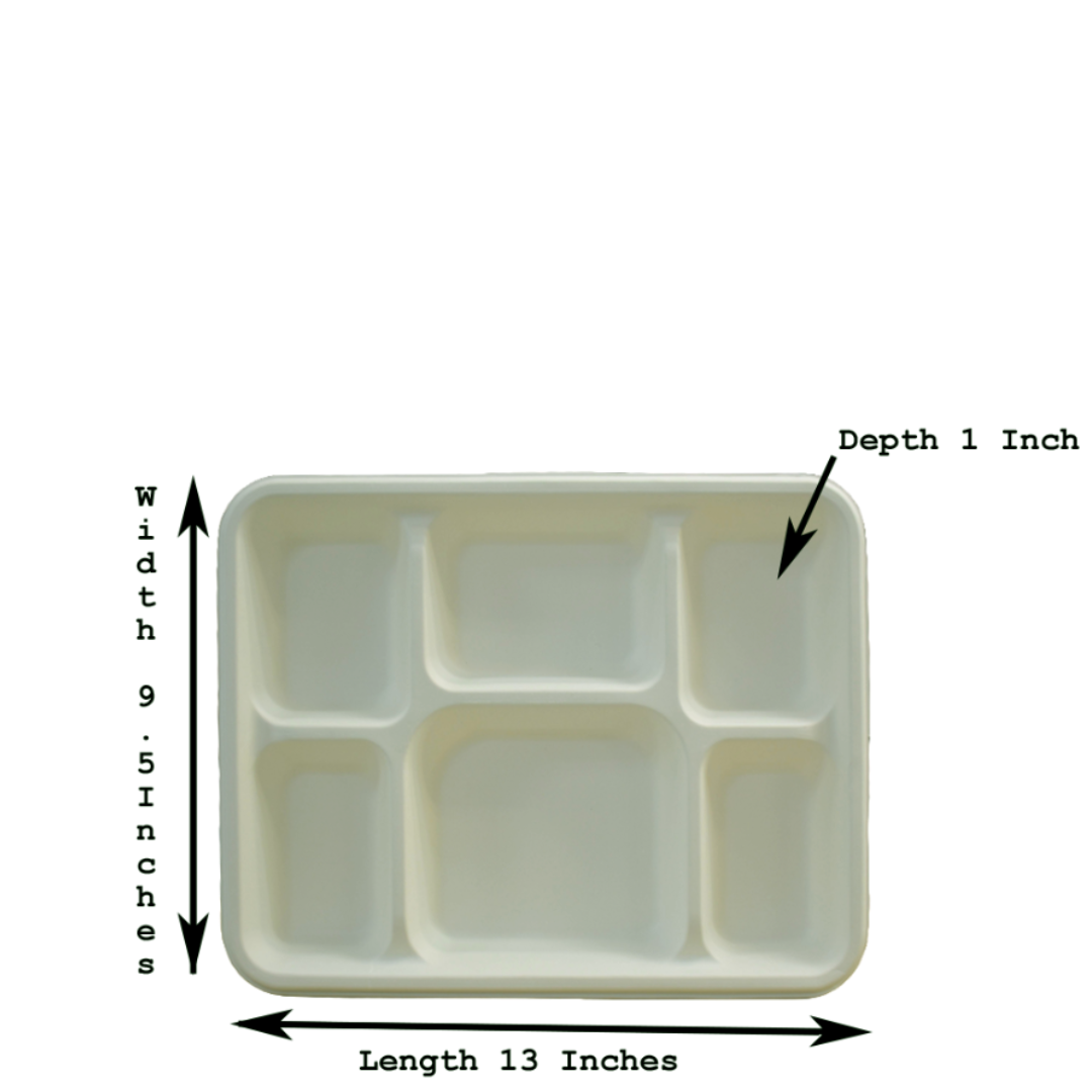 6 Compartment Biodegradable Party Thali Plates