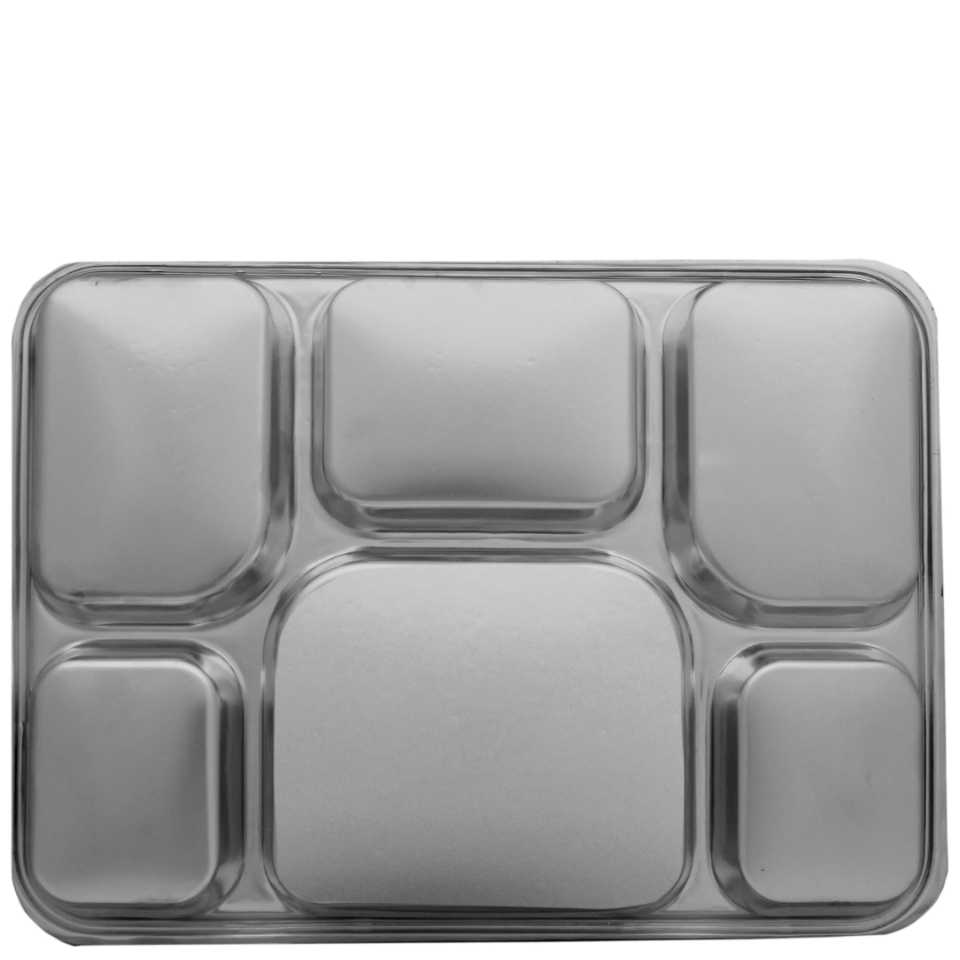 6 Compartment Silver Color Disposable Party Thali Plates