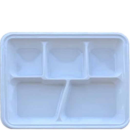 5 Compartment White Color Disposable Party Thali Plates