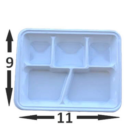 5 Compartment White Color Disposable Party Thali Plates