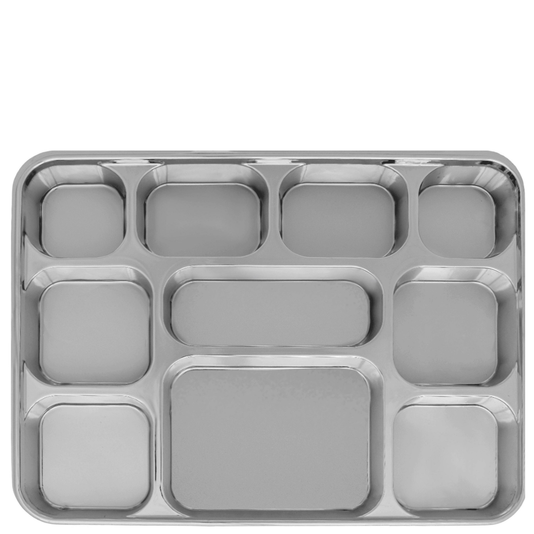 10 Compartment Silver Color Disposable Party Thali Plates
