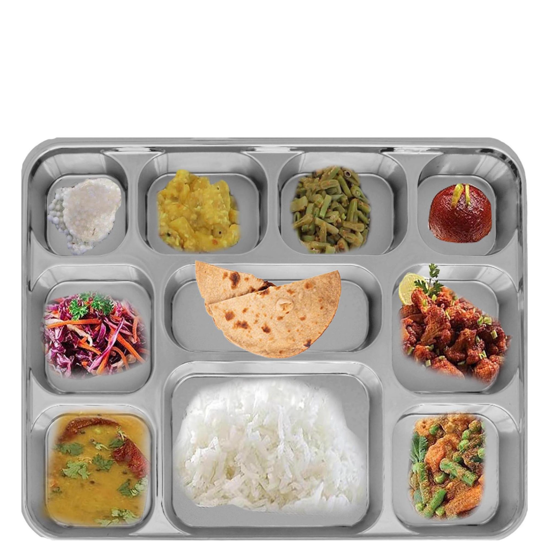 10 Compartment Silver Color Disposable Party Thali Plates